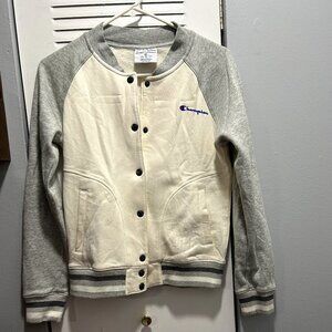 Champion Athleticwear Gray and White Snap Cardigan Sweatshirt